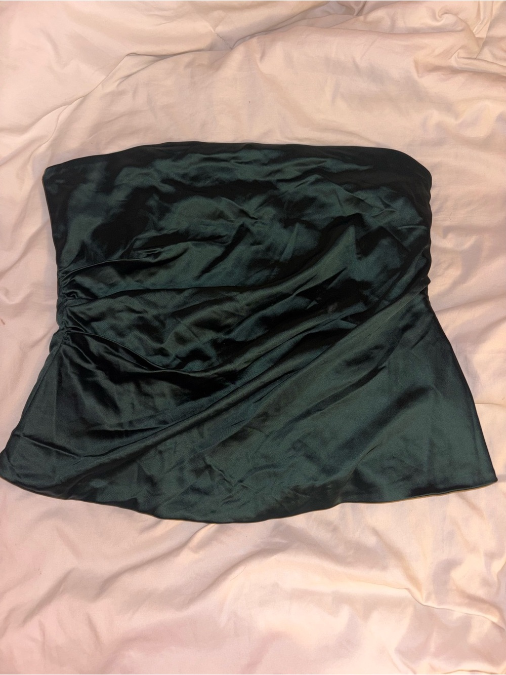 Abercrombie & Fitch Strapless Satin Top in Dark Green